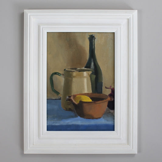 Enamel Jug and Wine Bottle